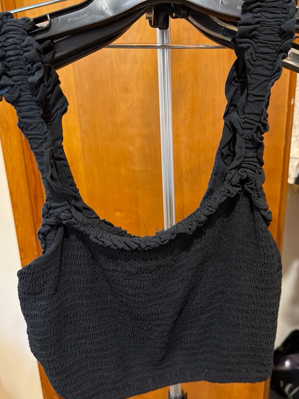 Othr Black Smocked Crop Tank with Ruched Straps